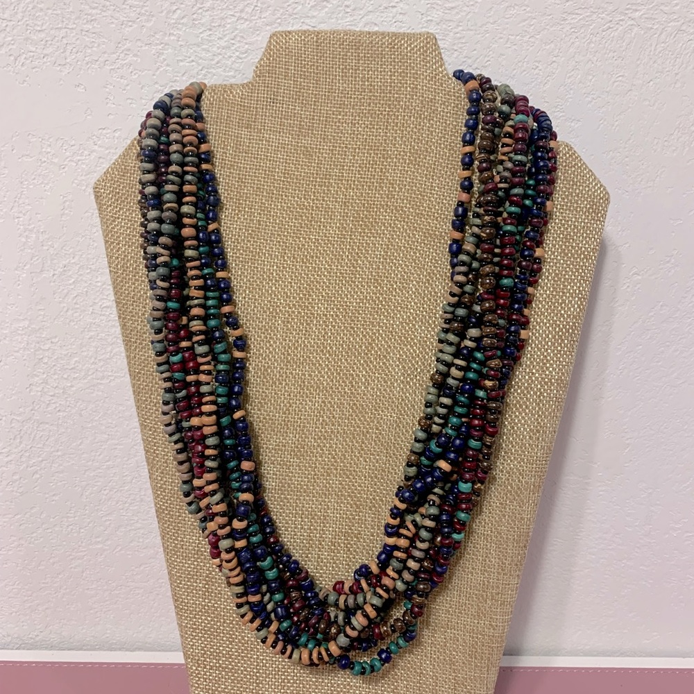 Chucky Multi Strand‎ Wood/resin Bead Necklace colorful statement piece